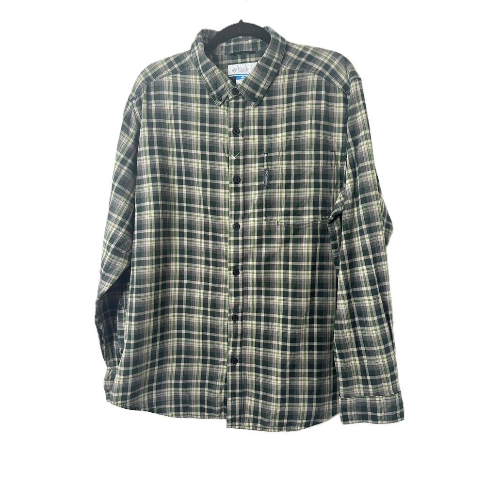 Columbia Shirt Mens Size Large Brown Plaid Button Up L/S Cotton Front Pocket